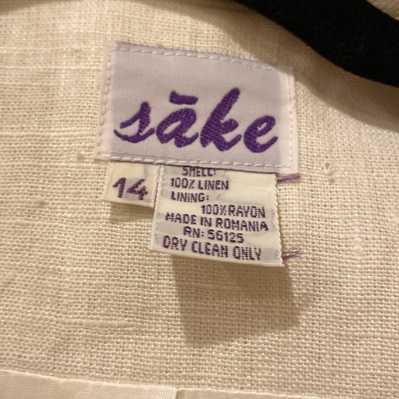 Sake white Linen vest jacket- size 14 NWT - Picture 2 of 3